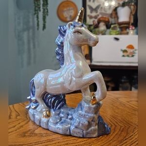 Vintage Iridescent Lusterware Ceramic Unicorn Figurine Whimsical Gold